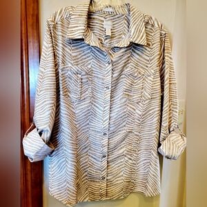 Chico's Beige and White Patterned Shirt